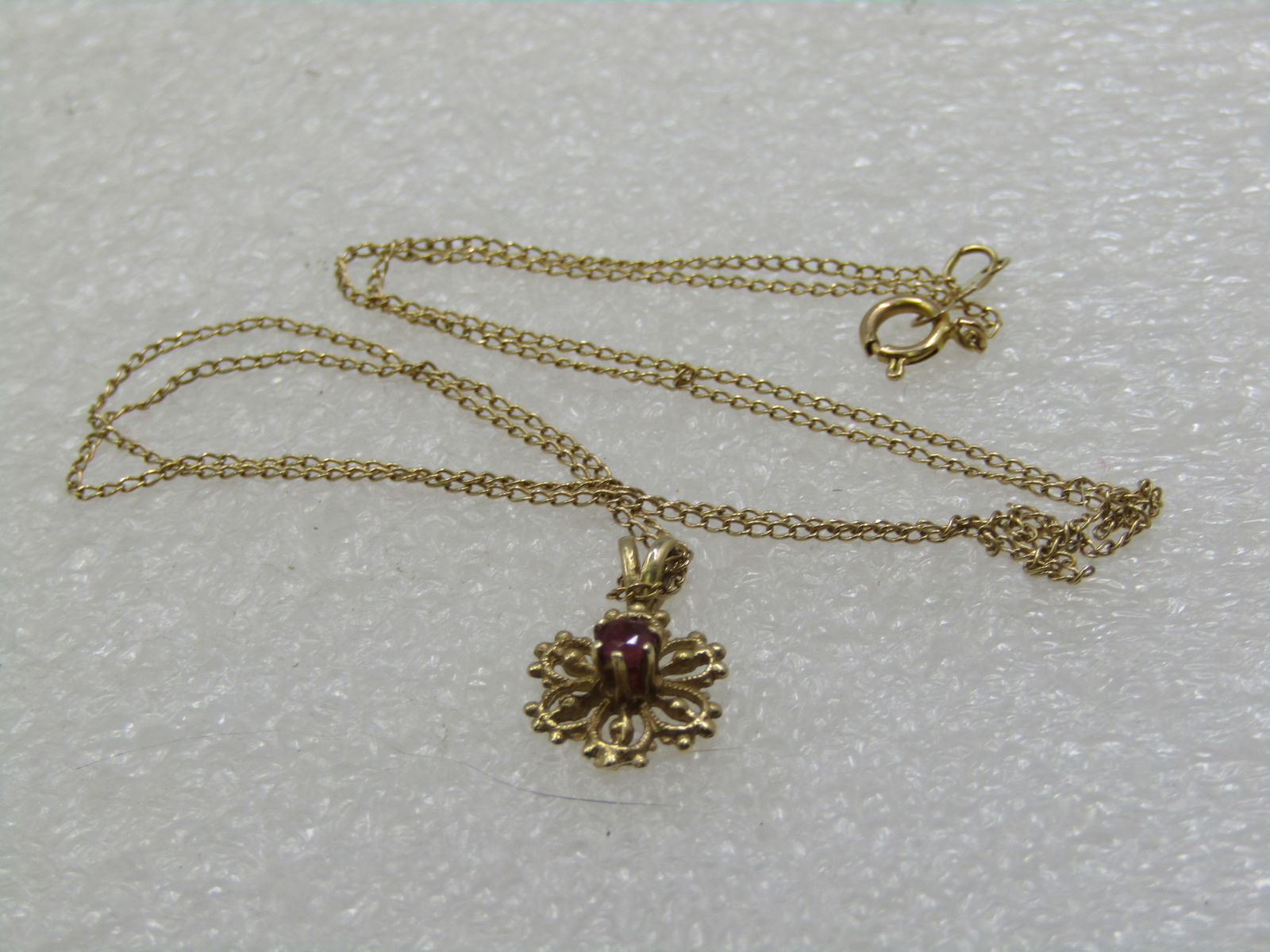 Vintage 14kt Ruby Blossom Necklace, 18", Signed - 5