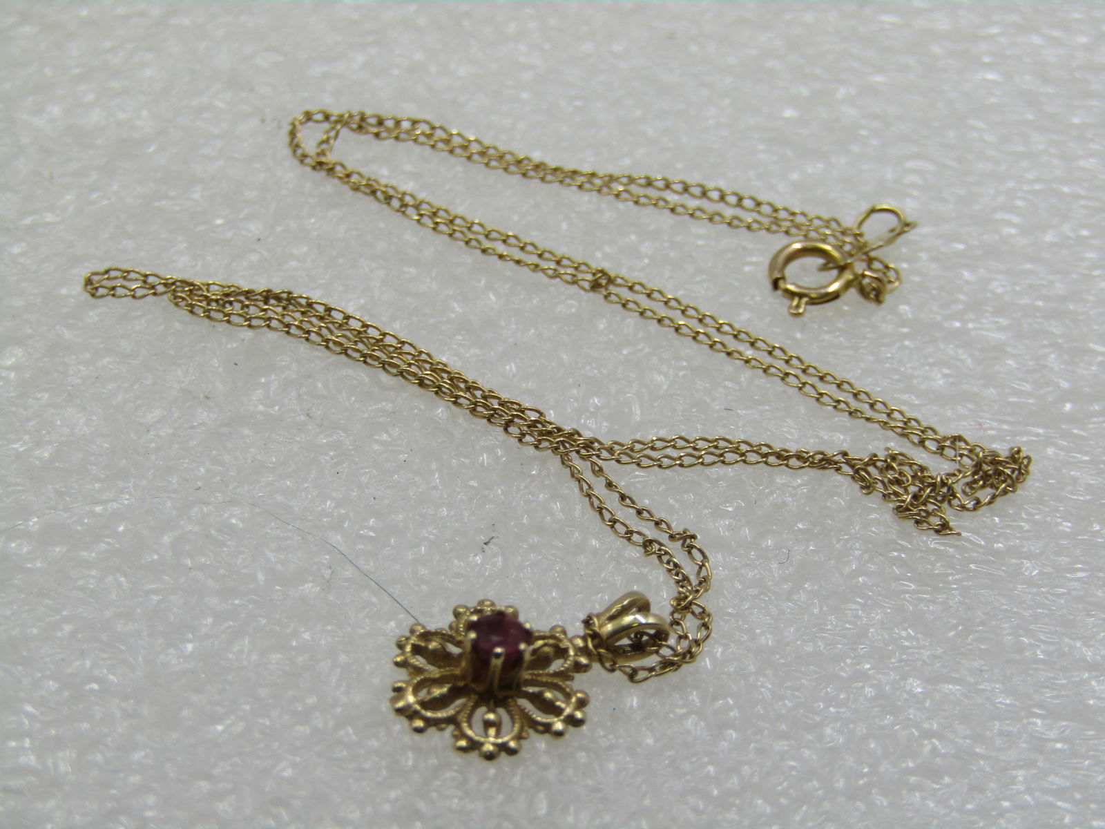 Vintage 14kt Ruby Blossom Necklace, 18", Signed - 6