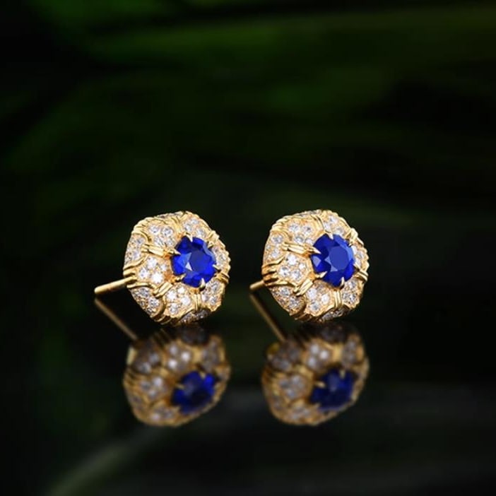 14K GOLD 1.12 CTW NATURAL SAPPHIRE & DIAMOND EARRINGS - 3