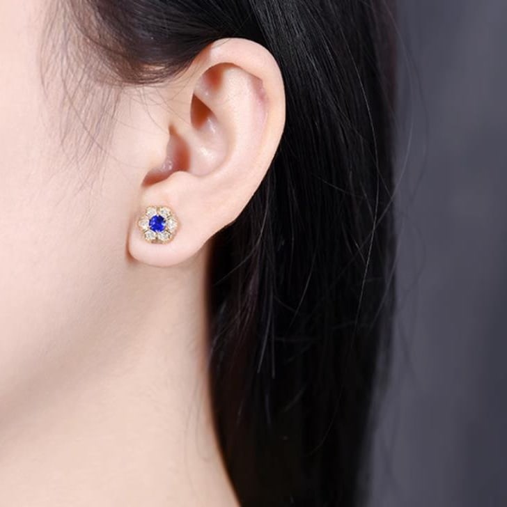 14K GOLD 1.12 CTW NATURAL SAPPHIRE & DIAMOND EARRINGS - 5