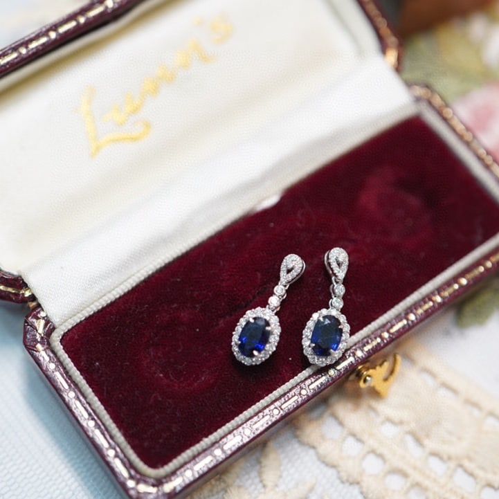 14K GOLD 1.25 CT NATURAL SAPPHIRE & DIAMOND EARRINGS - 3