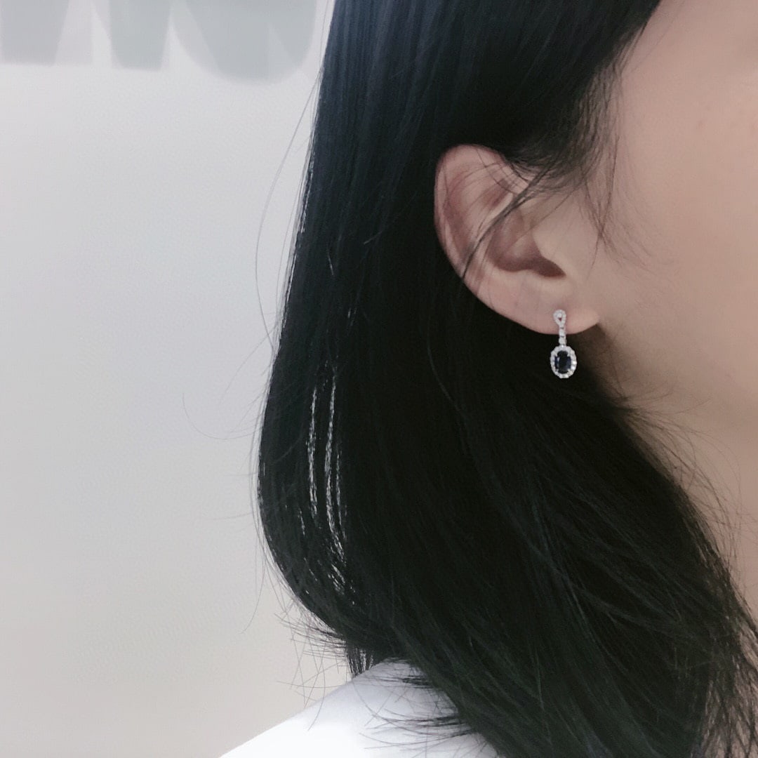 14K GOLD 1.25 CT NATURAL SAPPHIRE & DIAMOND EARRINGS - 5