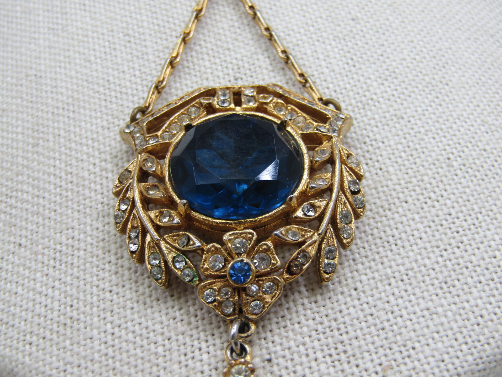 Vintage Clear & Blue Rhinestone Lavalier Necklace, Signed ART, 18" - 3