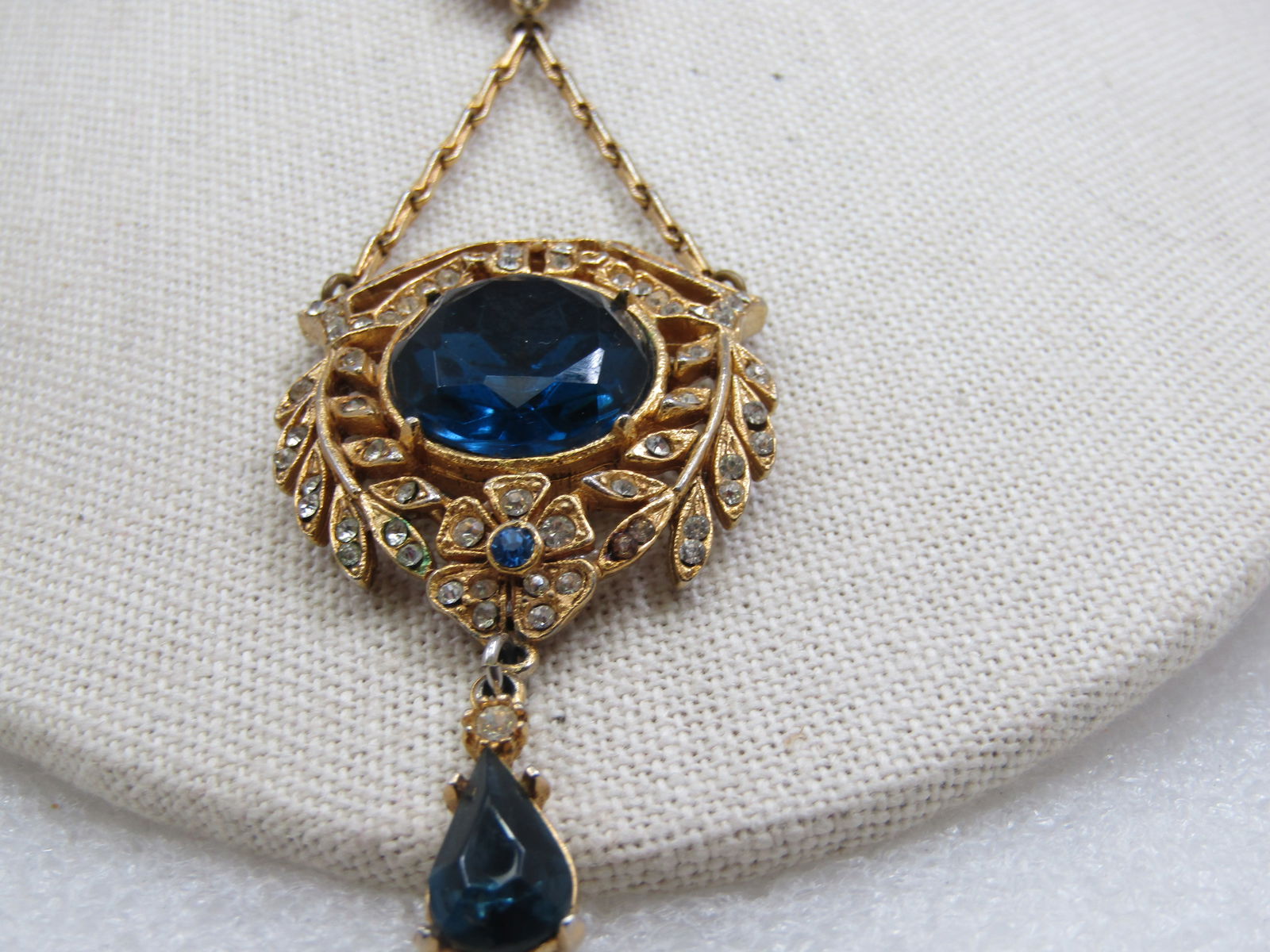Vintage Clear & Blue Rhinestone Lavalier Necklace, Signed ART, 18" - 4