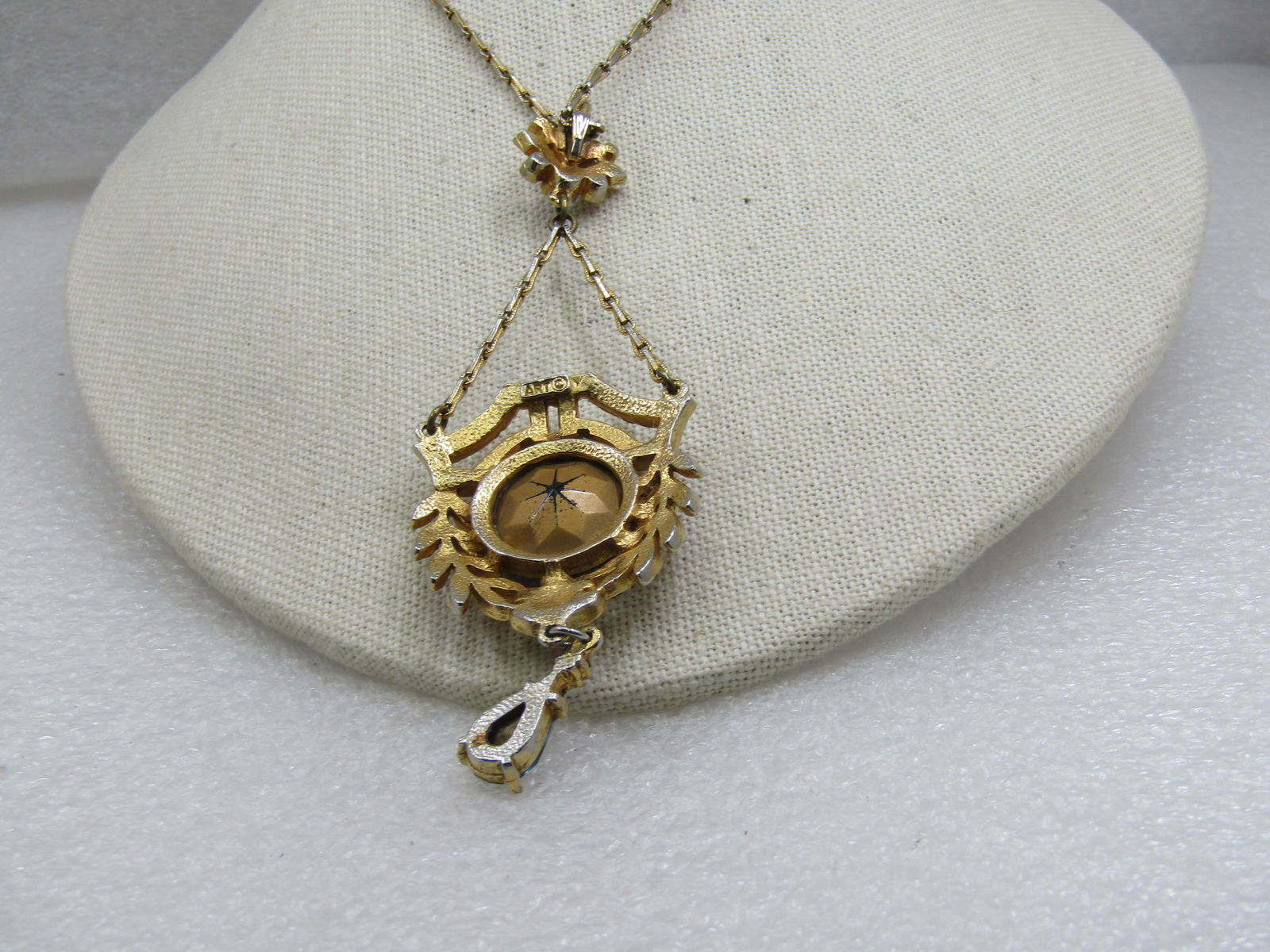 Vintage Clear & Blue Rhinestone Lavalier Necklace, Signed ART, 18" - 6