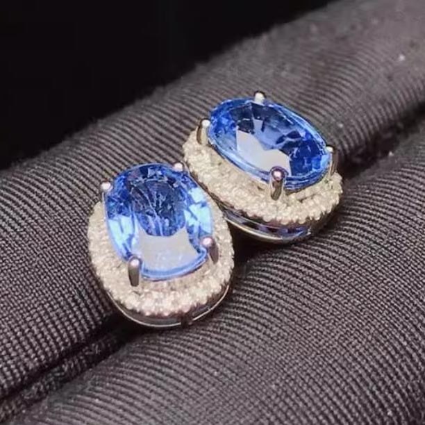 14K GOLD 2.0 CT NATURAL SAPPHIRE & DIAMOND EARRINGS - 3