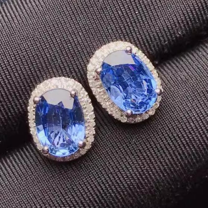 14K GOLD 2.0 CT NATURAL SAPPHIRE & DIAMOND EARRINGS - 4