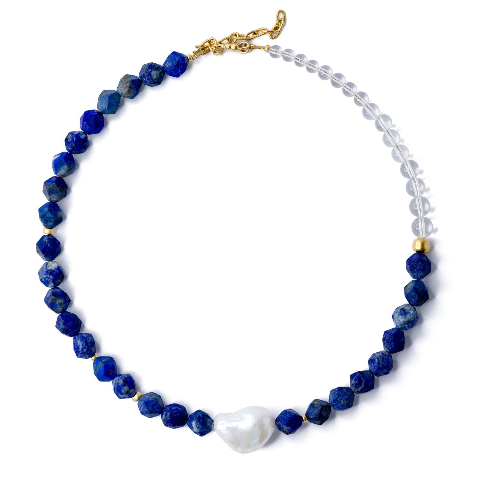 Pearl Lapis Lazuli Necklace: Title:Pearl Lapis Lazuli NecklaceDescription:Wearing this Lapis Lazuli necklace evokes a profound sense of inner peace and empowerment, guiding you to express your true essence with clarity. It will