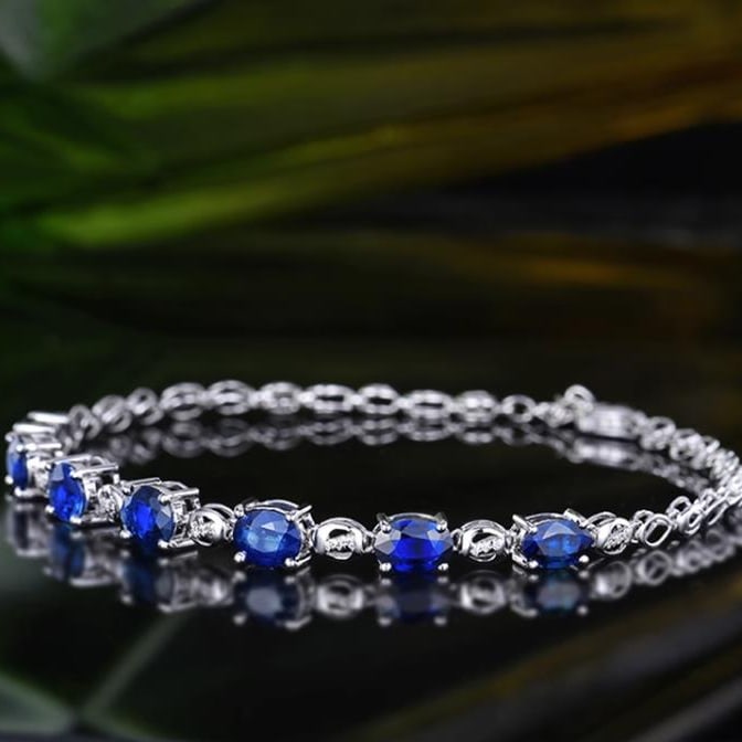 14K GOLD 3.65 CTW NATURAL SAPPHIRE & DIAMOND BRACELET - 2
