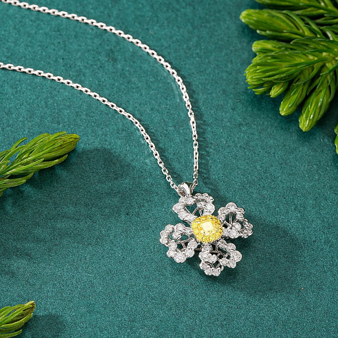 14K GOLD 0.69 CTW NATURAL YELLOW DIAMOND & DIAMOND PENDANT - 2