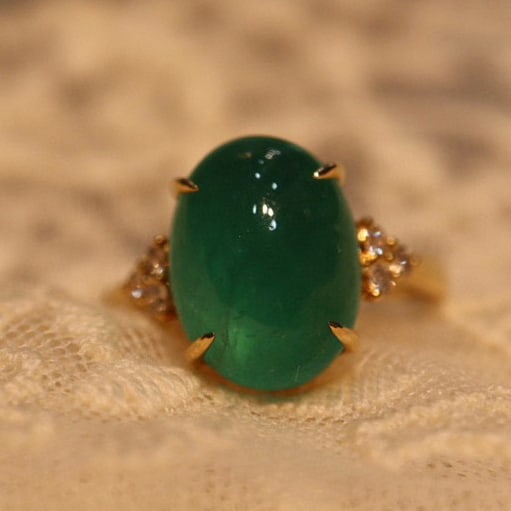 14K GOLD 6.10 CTW VIVID GREEN NATURAL EMERALD & DIAMOND RING (1 of 6)