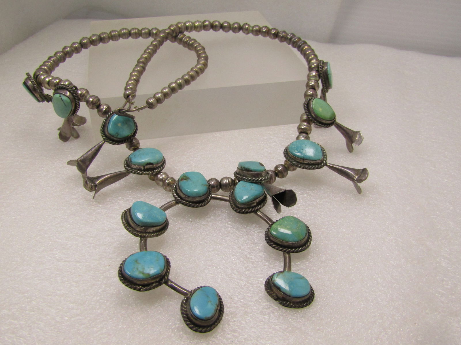 Vintage Southwestern Sterling Turquoise Squash Blossom Necklace, 23" Unisex, Later 1900's - 4