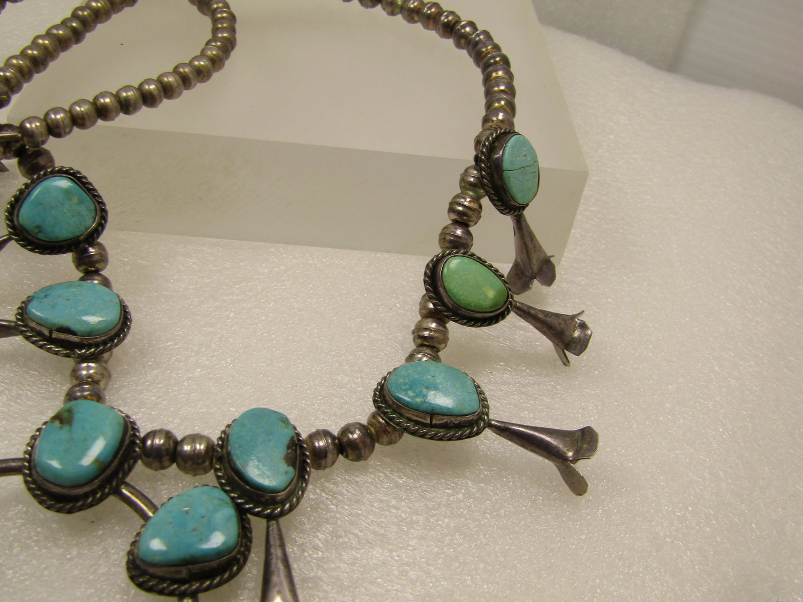 Vintage Southwestern Sterling Turquoise Squash Blossom Necklace, 23" Unisex, Later 1900's - 5