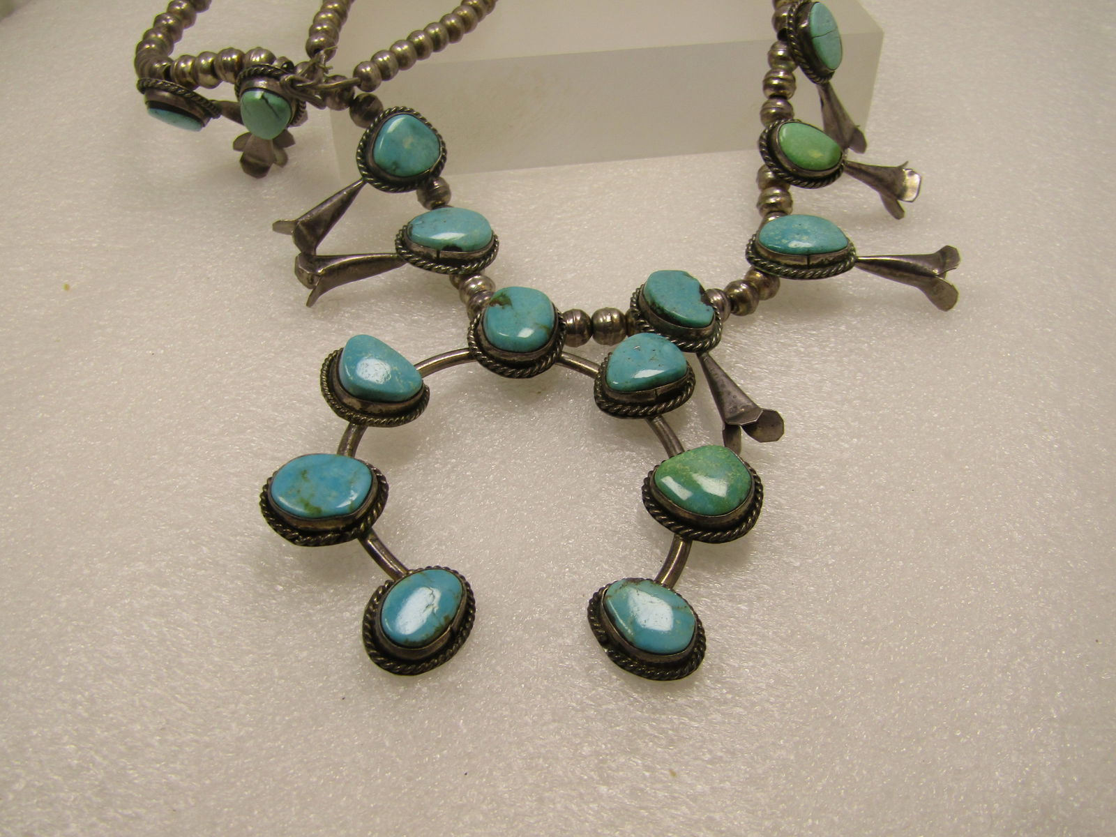 Vintage Southwestern Sterling Turquoise Squash Blossom Necklace, 23" Unisex, Later 1900's - 6