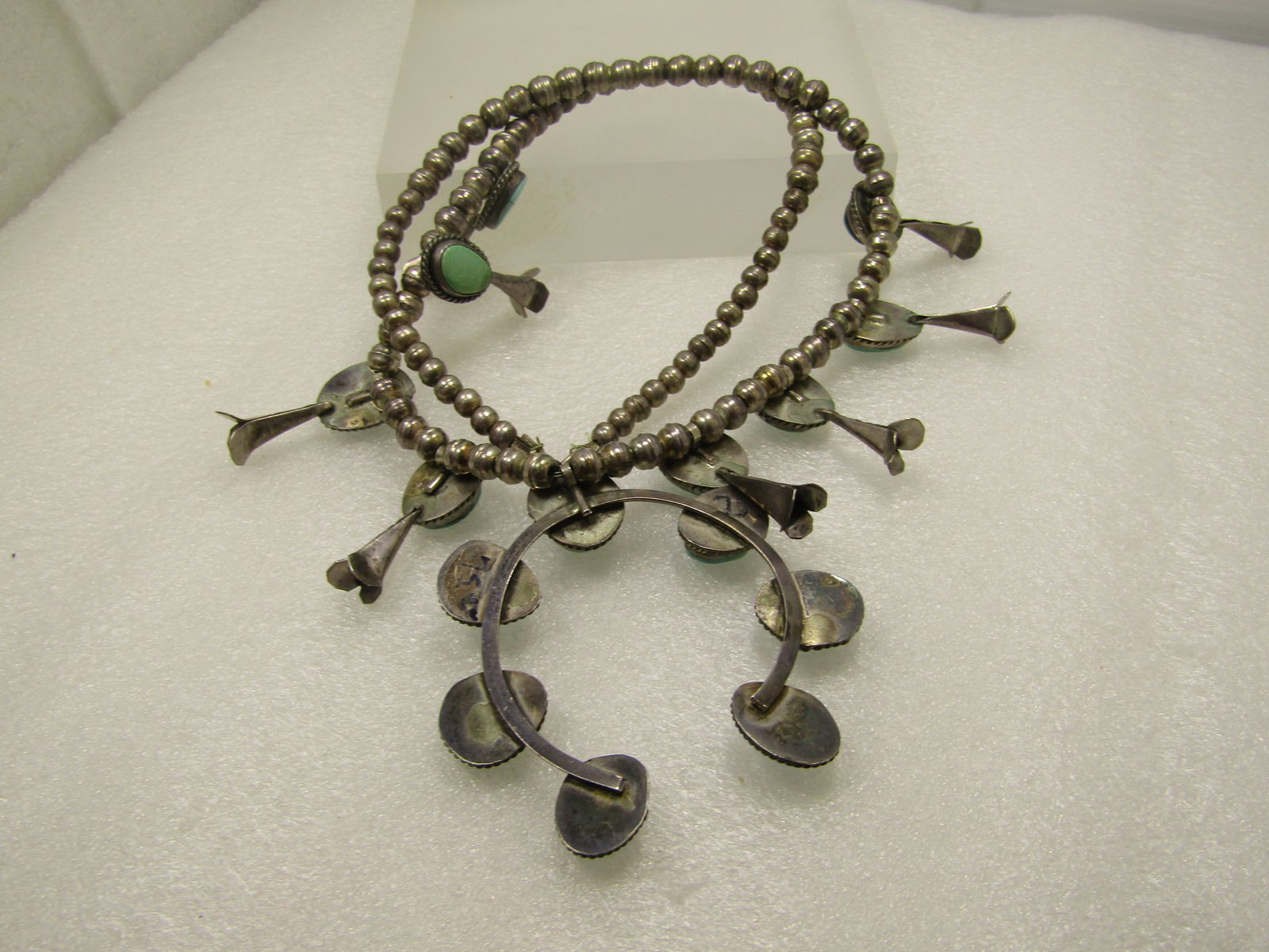 Vintage Southwestern Sterling Turquoise Squash Blossom Necklace, 23" Unisex, Later 1900's - 8