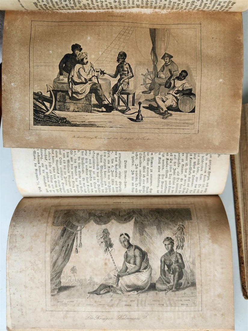 1838 TRAVELS to OCEANIA MALAYSIA POLYNESIA 3 VOLUMES antique ILLUSTRATED German - 9