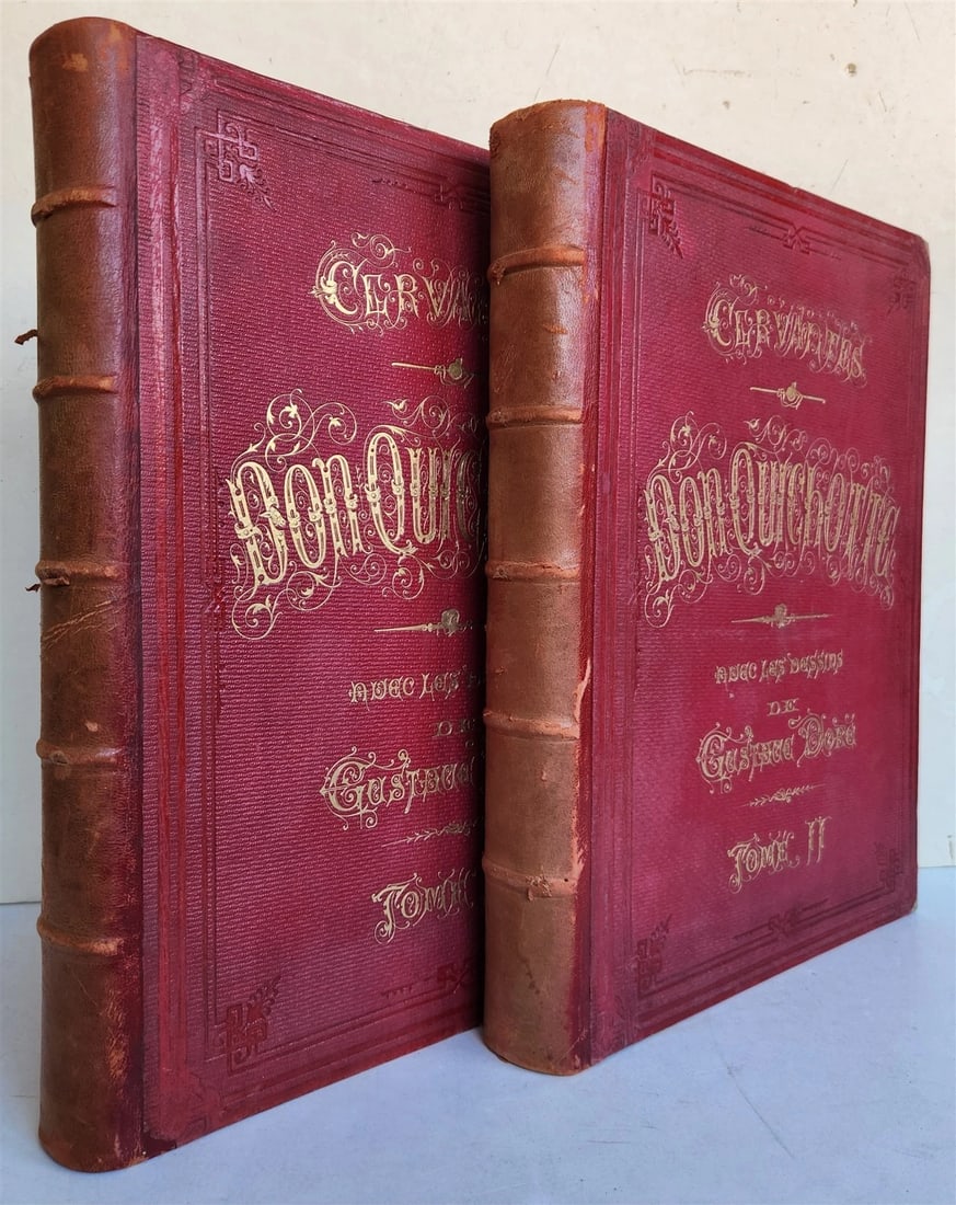 1869 DON QUIXOTE by CERVANTES illustrated by GUSTAVE DORE antique 2 FOLIO VOLS. - 3
