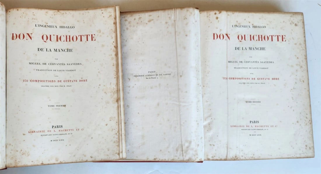 1869 DON QUIXOTE by CERVANTES illustrated by GUSTAVE DORE antique 2 FOLIO VOLS. - 4