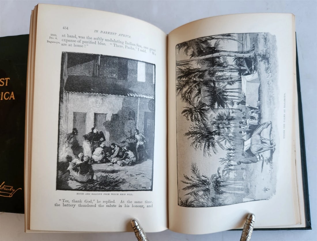 1891 IN DAKEST AFRICA 2 VOLUMES by HENRY STANLEY antique ILLUSTRATED w/ MAPS - 12