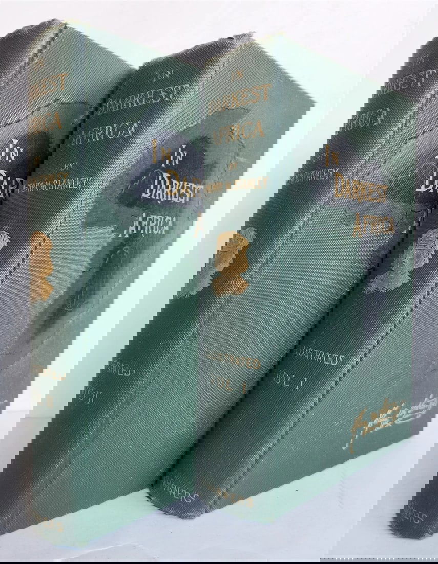 1891 IN DAKEST AFRICA 2 VOLUMES by HENRY STANLEY antique ILLUSTRATED w/ MAPS: Title: 1891 IN DAKEST AFRICA 2 VOLUMES by HENRY STANLEY antique ILLUSTRATED w/ MAPS Description: Stanley, Henry M. In Darkest Africa. New York, 1891 Illustrated, including folding maps in rear pockets