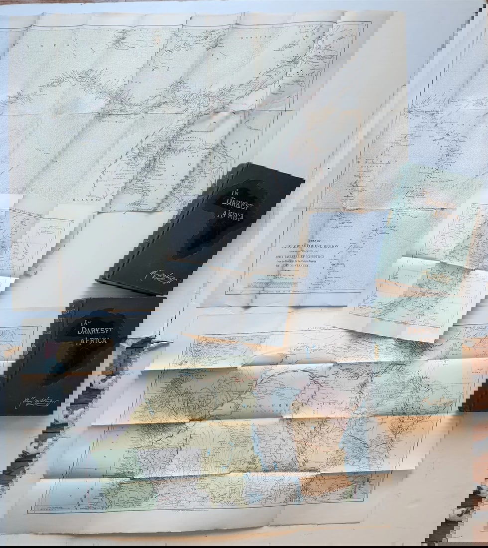 1891 IN DAKEST AFRICA 2 VOLUMES by HENRY STANLEY antique ILLUSTRATED w/ MAPS - 3