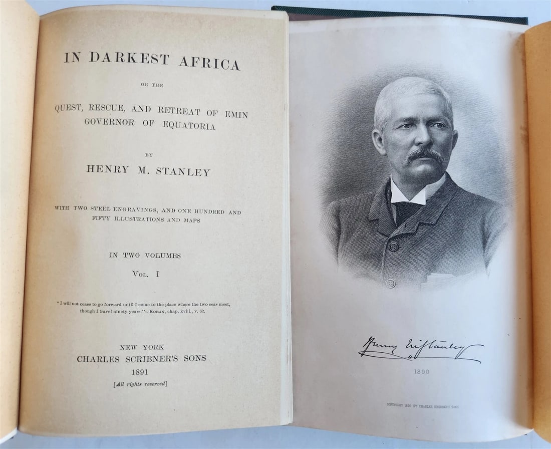 1891 IN DAKEST AFRICA 2 VOLUMES by HENRY STANLEY antique ILLUSTRATED w/ MAPS - 5