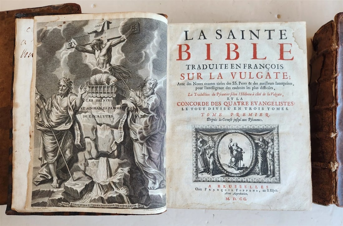 1700 BIBLE in FRENCH 3 VOLUMES antique ILLUSTRATED w/ MAP La Sainte Bible - 3
