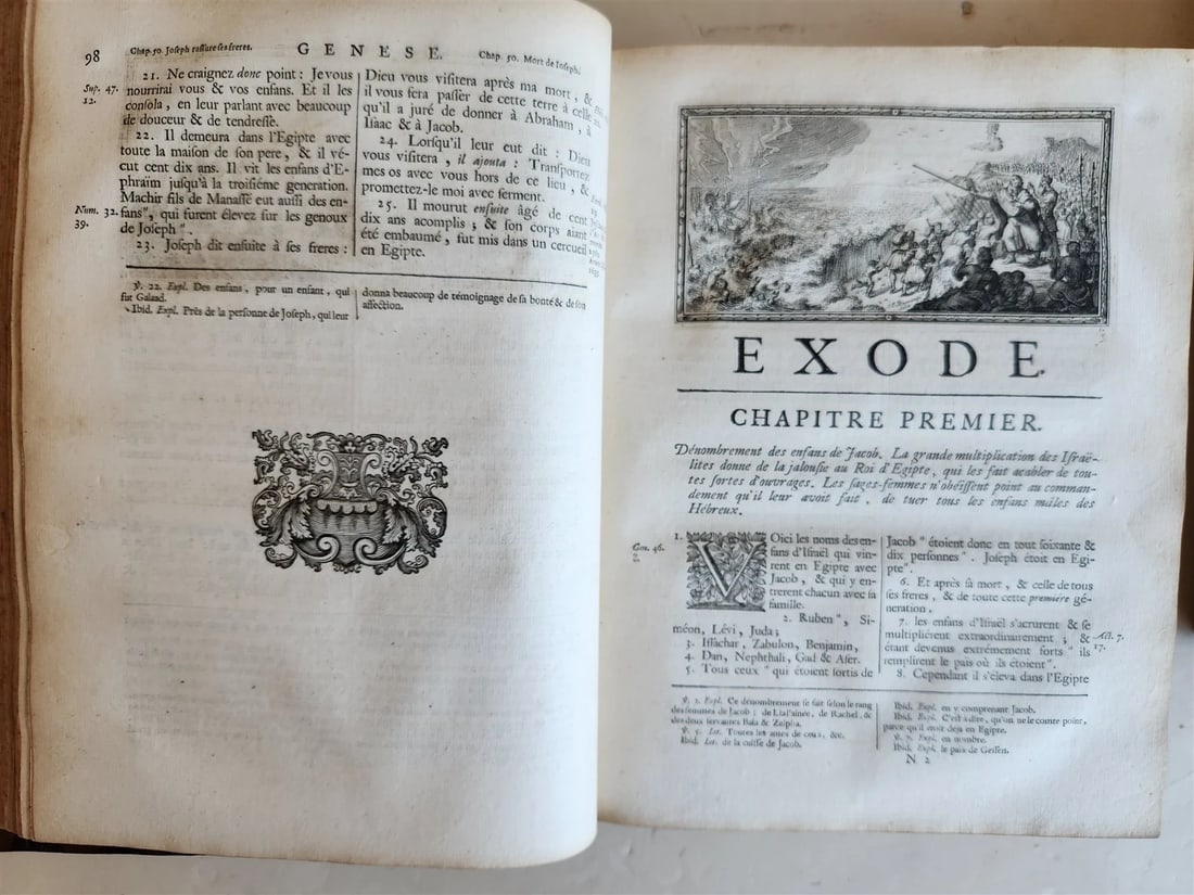 1700 BIBLE in FRENCH 3 VOLUMES antique ILLUSTRATED w/ MAP La Sainte Bible - 7