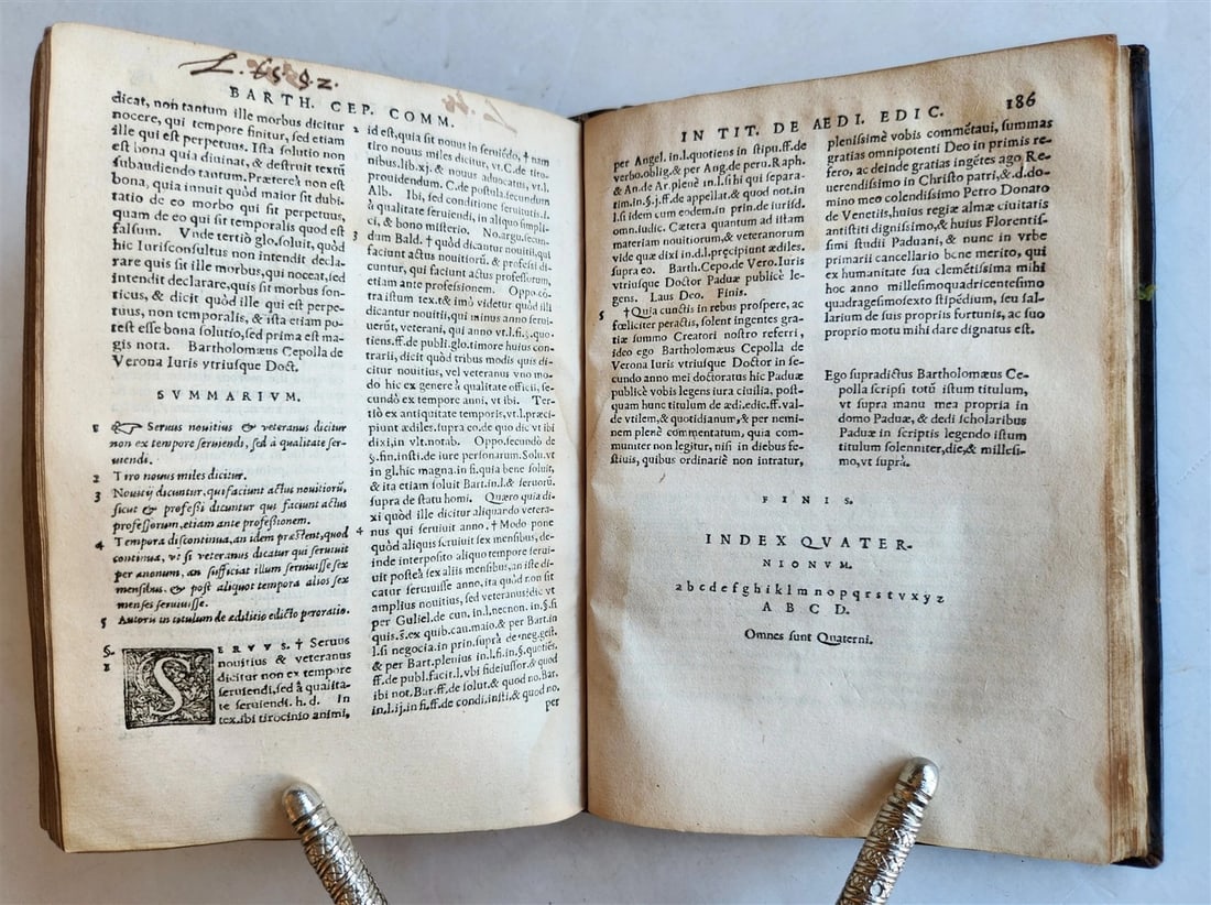 1550 LAW BOOK by Bartholomei Cipolla antique 16th C. original binding - 13