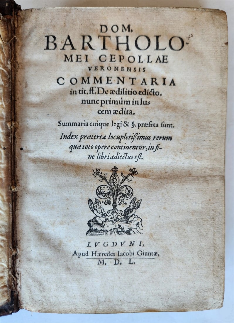 1550 LAW BOOK by Bartholomei Cipolla antique 16th C. original binding - 2