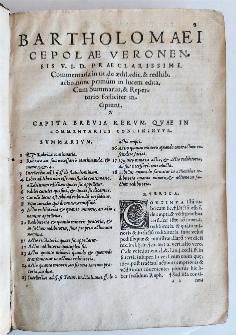 1550 LAW BOOK by Bartholomei Cipolla antique 16th C. original binding - 7