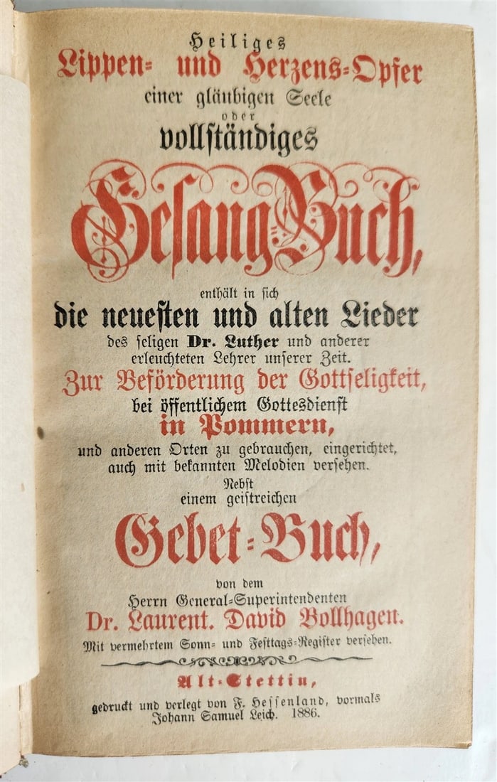 1886 RELIGIOUS BOOK in German ANTIQUE leather binding w/ metal cross STETTIN - 3
