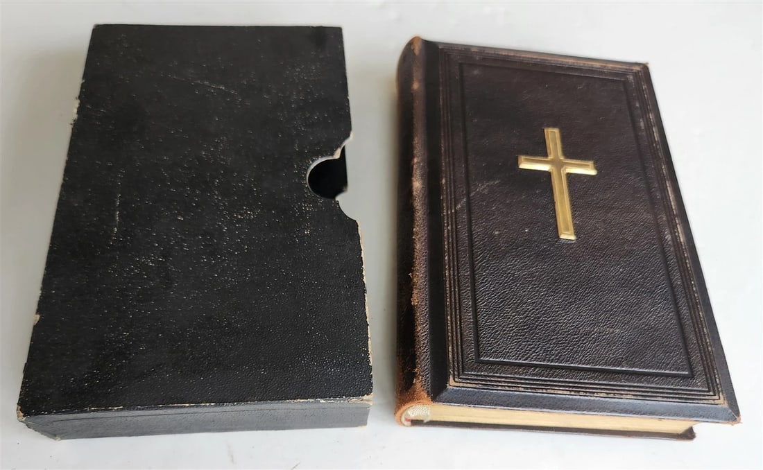 1886 RELIGIOUS BOOK in German ANTIQUE leather binding w/ metal cross STETTIN - 4