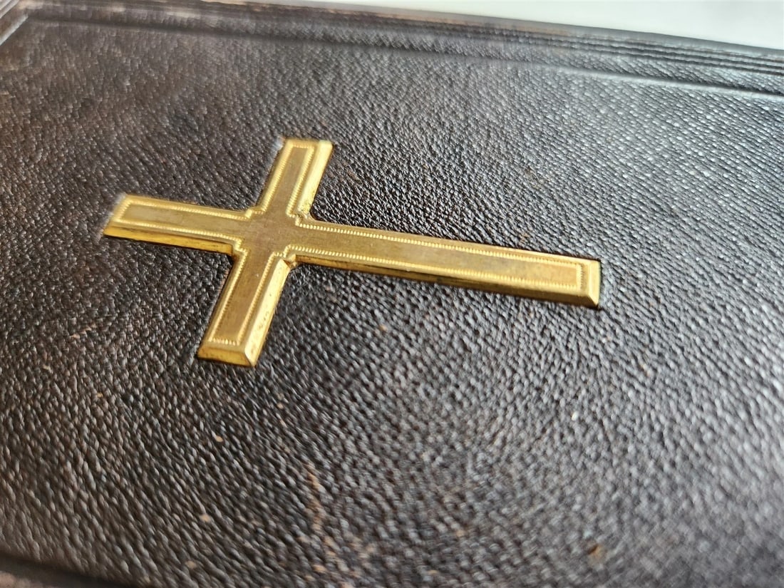 1886 RELIGIOUS BOOK in German ANTIQUE leather binding w/ metal cross STETTIN - 5