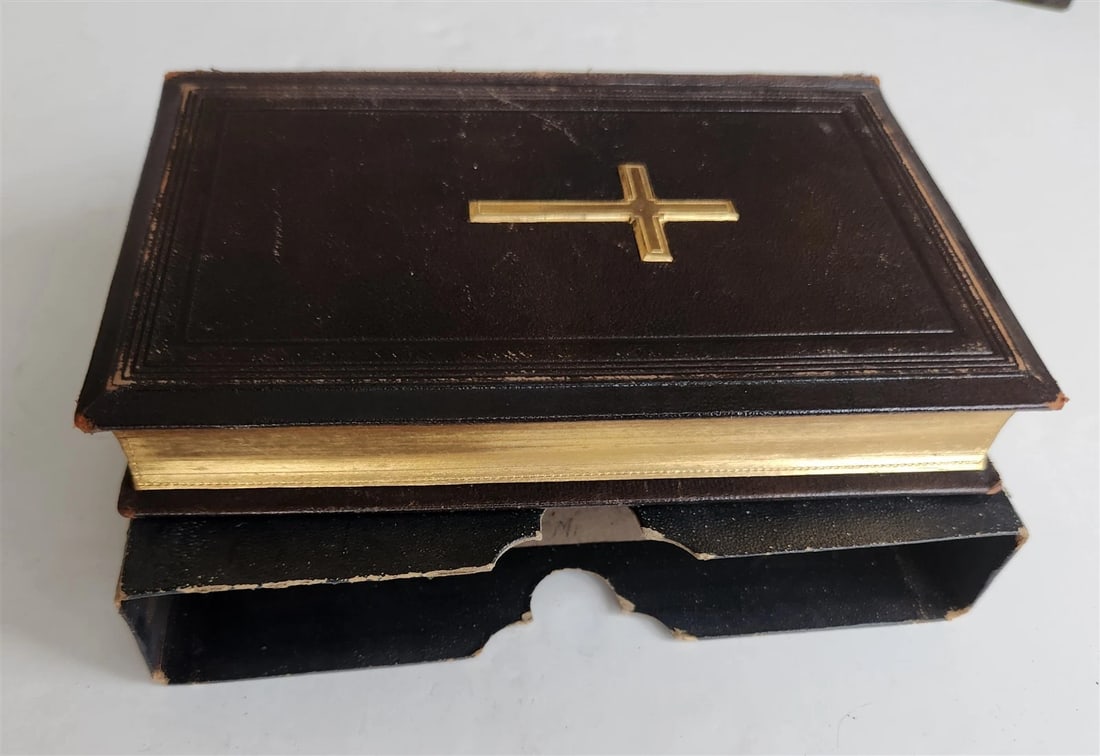 1886 RELIGIOUS BOOK in German ANTIQUE leather binding w/ metal cross STETTIN - 6