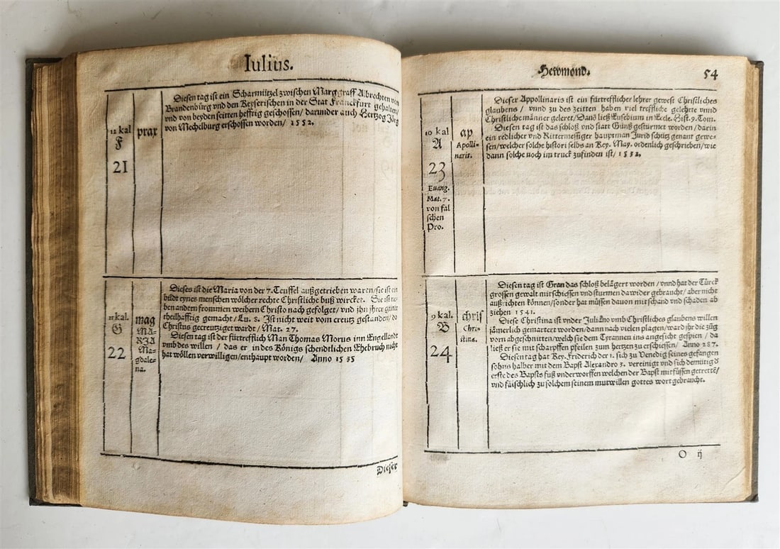 1554 HISTORICAL CALENDAR by CASPAR GOLDWURM Calendarium Historicum ANTIQUE - 8