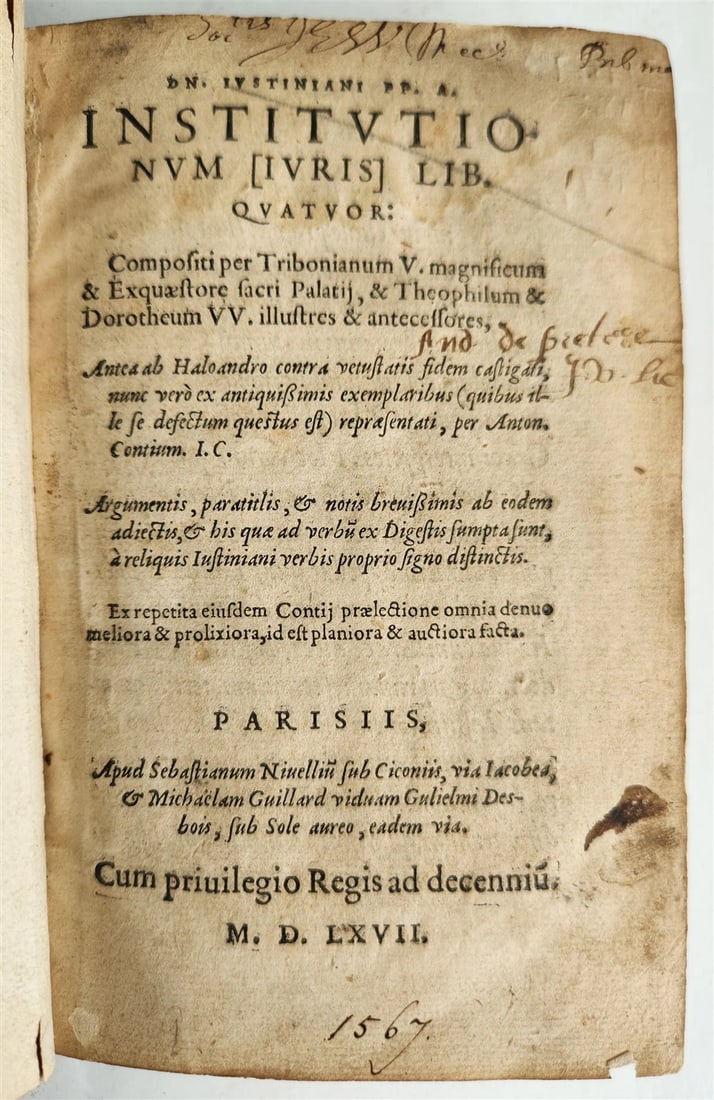 1567 JUSTINIANUS ANCIENT LAW BOOK antique 16th CENTURY (1 of 12)