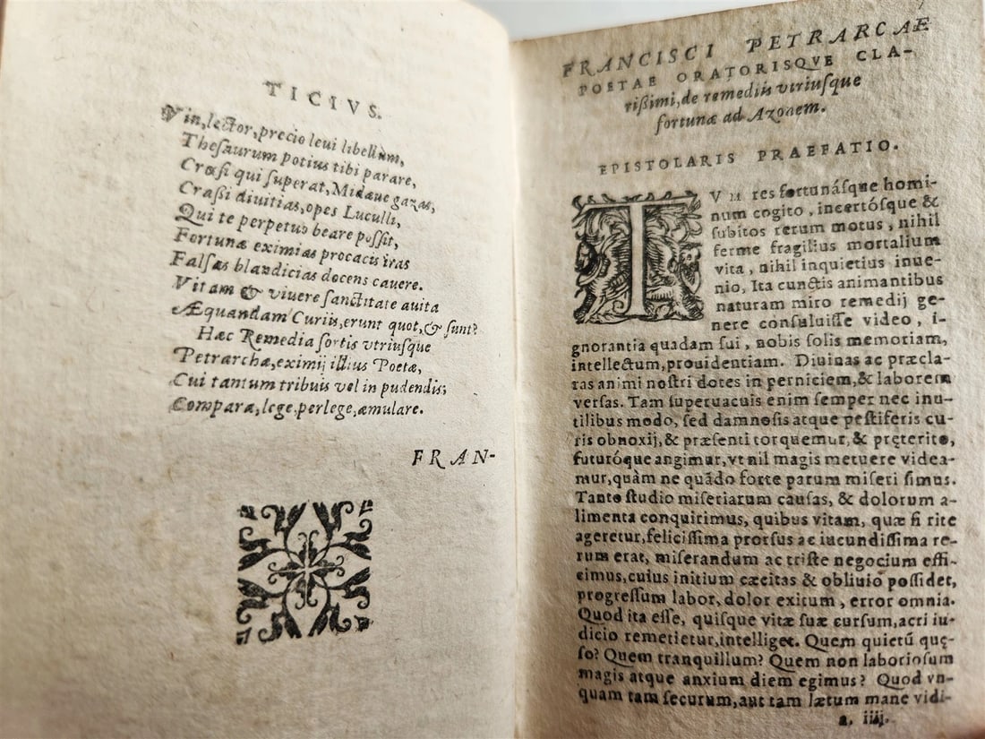 1595 PETRARCA philosophy on fortune & misfortune VELLUM BINDING 16th c. ANTIQUE - 9