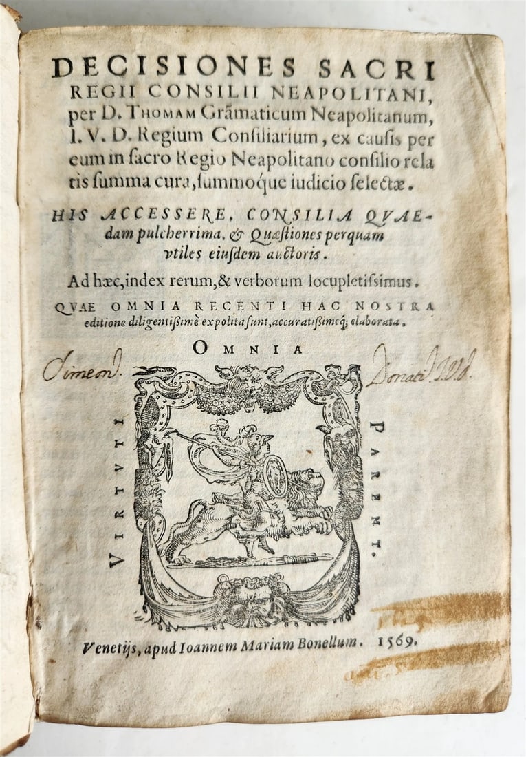 1569 NAPLES COURT DECISIONS by GRAMMATICO antique 16th CENTURY LAW BOOK - 2