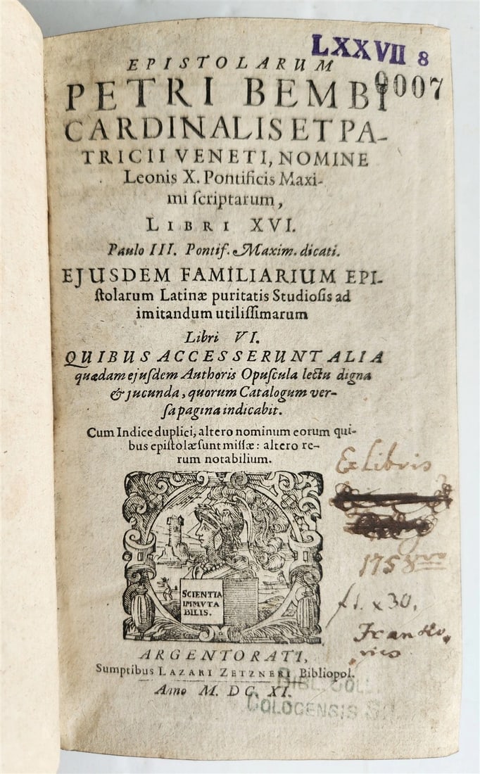 1611 PIETRO BEMBO EPISTOLARUM antique vellum bound 17th CENTURY (1 of 9)