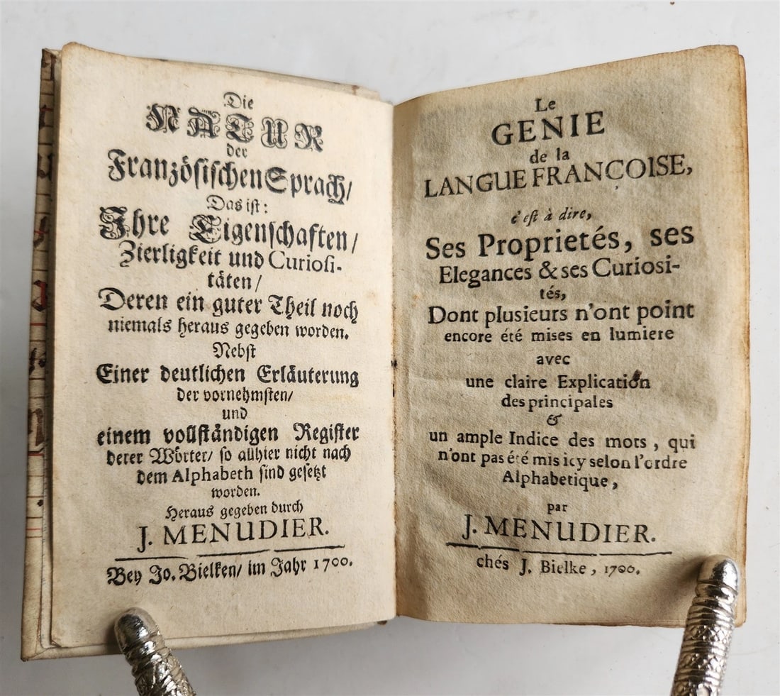 1700 NATURE of FRENCH LANGUAGE in GERMAN antique ANCIENT MANUSCRIPT BINDING - 4