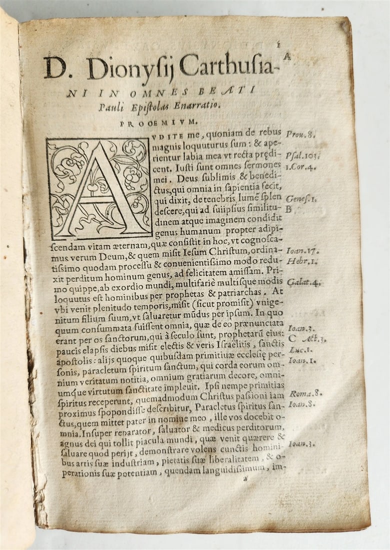 1555 BIBLE COMMENTARY by Dionysius Carthusianus antique VELLUM BINDING 16th CEN. - 8