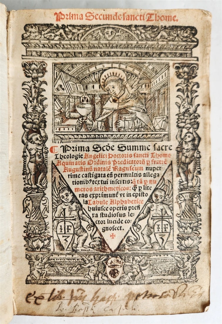 1535 POST-INCUNABULA THEOLOGY by THOMAS AQUINAS antique vellum binding (1 of 11)