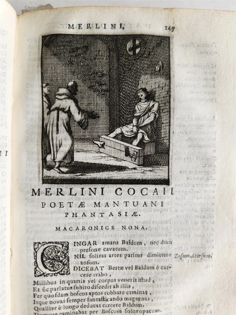 1692 ILLUSTRATED MACARONIC by POETRY MERLINI COCAII antique 17th CENTURY vellum - 12