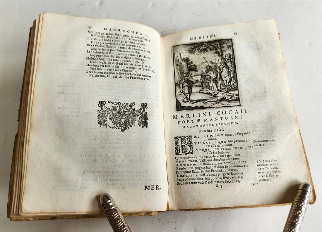 1692 ILLUSTRATED MACARONIC by POETRY MERLINI COCAII antique 17th CENTURY vellum - 6