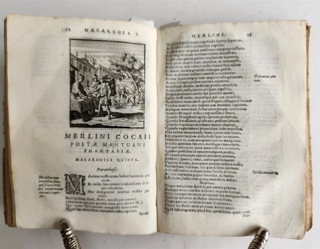 1692 ILLUSTRATED MACARONIC by POETRY MERLINI COCAII antique 17th CENTURY vellum - 8