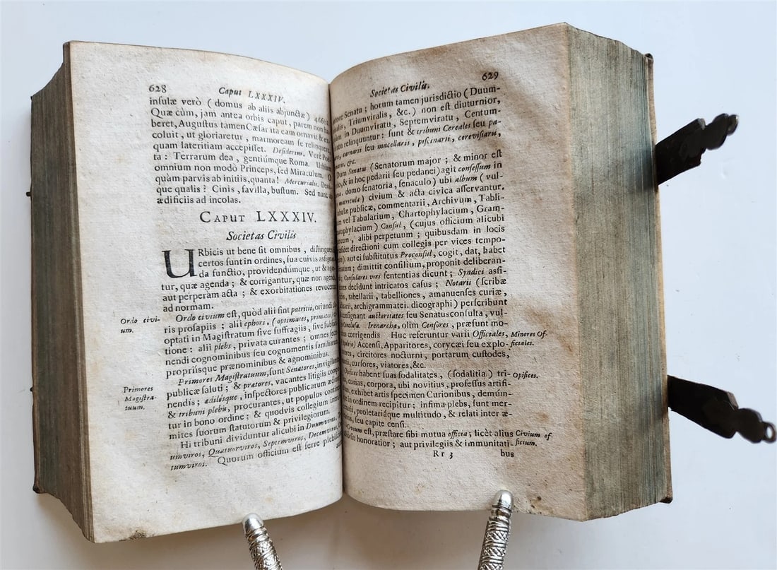 1680 ART & SCIENCE ENCYCLOPEDIA antique decorative PIGSKIN BINDING w/ CLASPS - 12