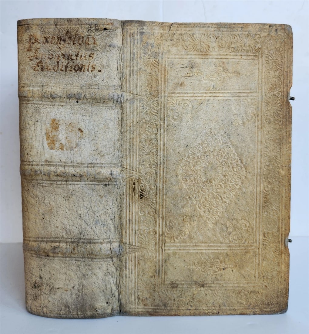 1680 ART & SCIENCE ENCYCLOPEDIA antique decorative PIGSKIN BINDING w/ CLASPS - 2