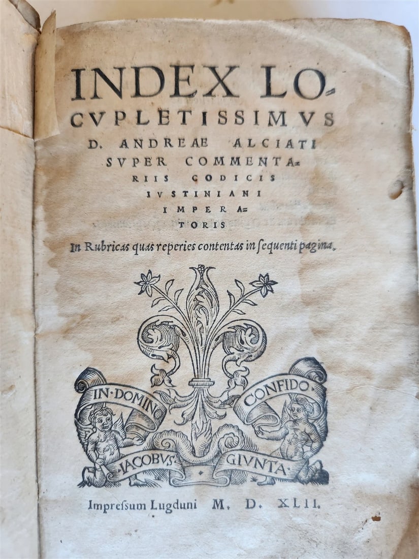 1542 LAW BOOK by ANDREA ALCIATI antique VELLUM BINDING 16th CENTURY scarce - 2