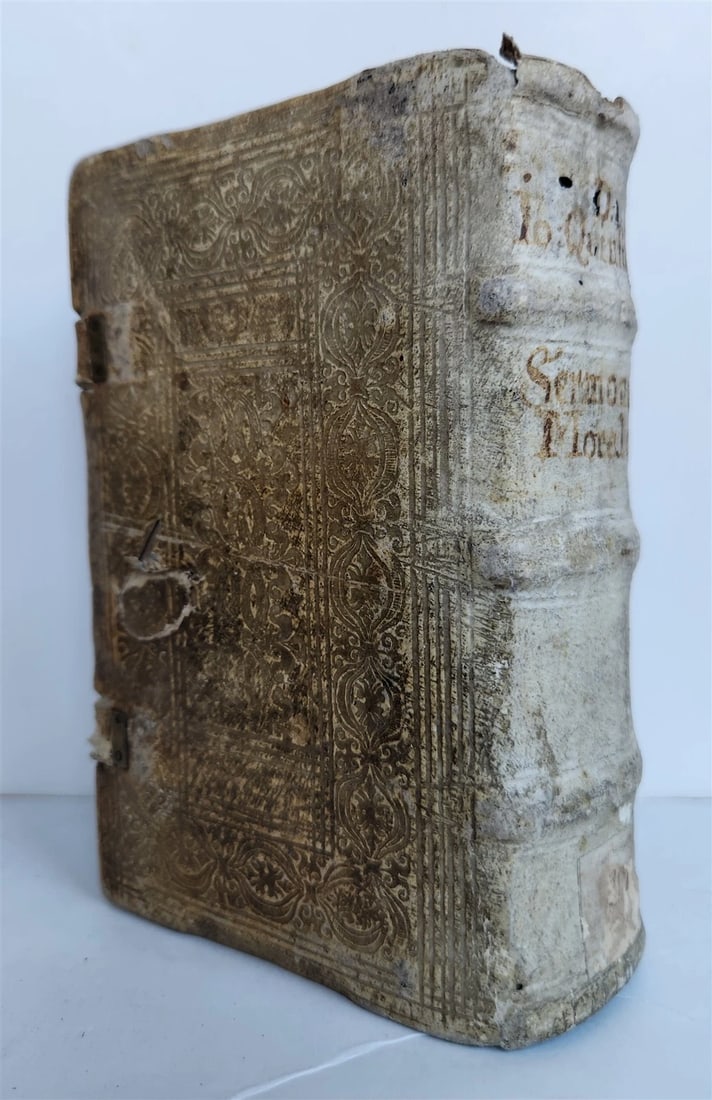 1608 SERMONS by JEAN QUINTIN antique PIGSKIN over WOOD BINDING (1 of 11)